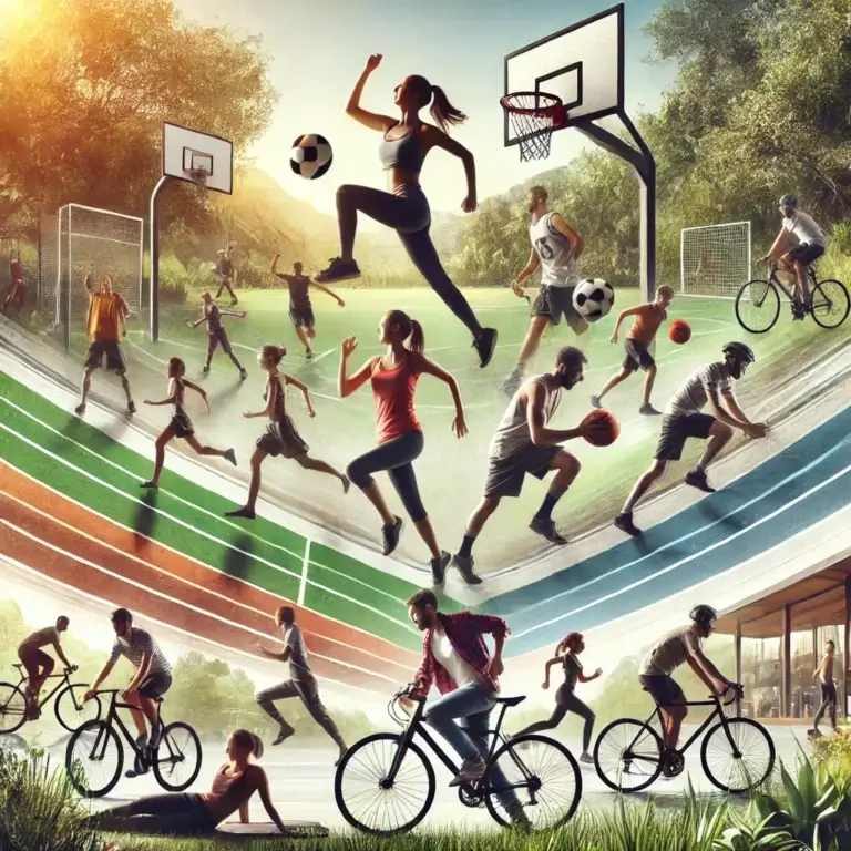 Sport including cycling, running, basket ball.