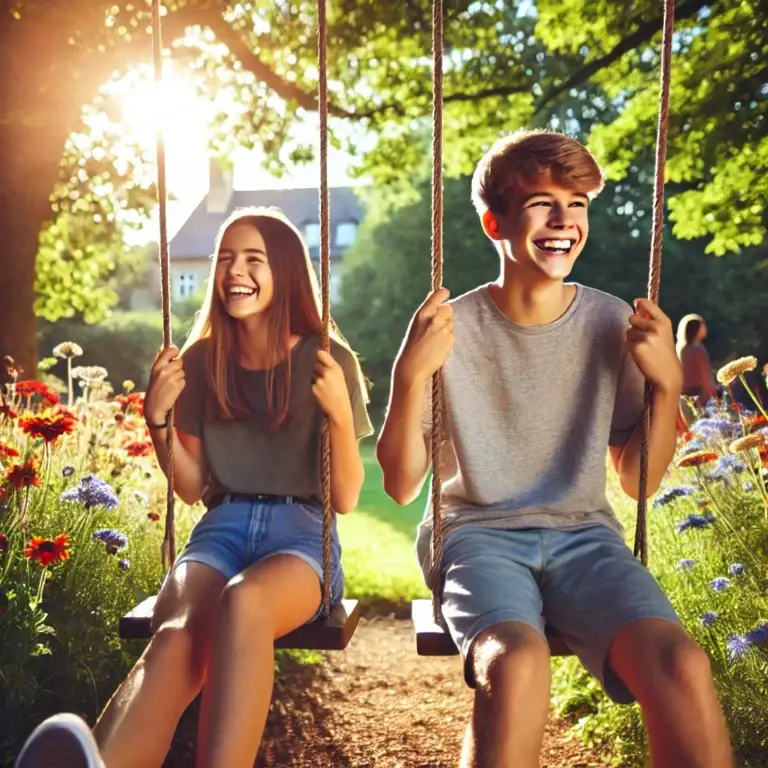 Teenager girl and boy in a swing.